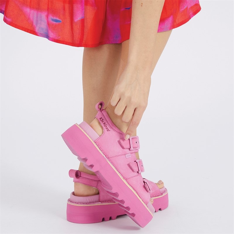 Kickers Womens Knox Lo Buckle Platform Sandals Pink - Image 5