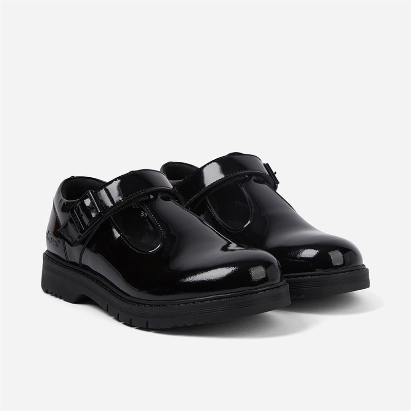Kickers Girls Finley T-Bar Shoes Black Patent - Image 2