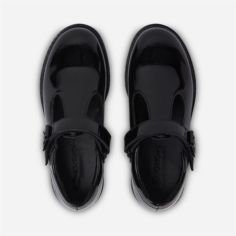 Kickers Girls Finley T-Bar Shoes Black Patent - Image 3