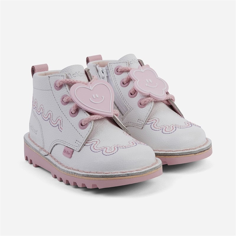 Kickers Girls Kick Wave Leather Boots White - Image 2