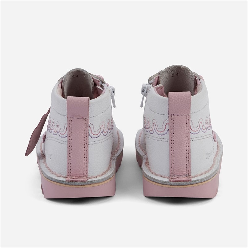 Kickers Girls Kick Wave Leather Boots White - Image 4
