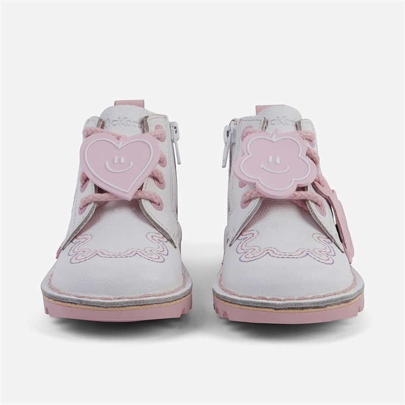 Kickers Girls Kick Wave Leather Boots White - Image 5
