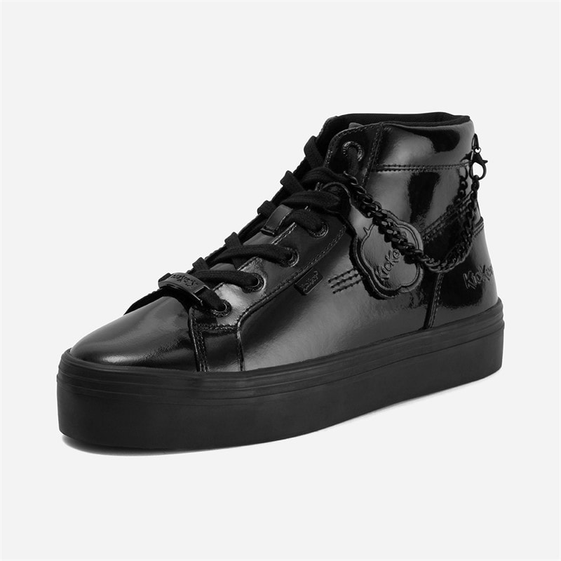 Kickers Junior Girls Tovni Stack Hi Chain Patent Leather Trainers Black - Image 2