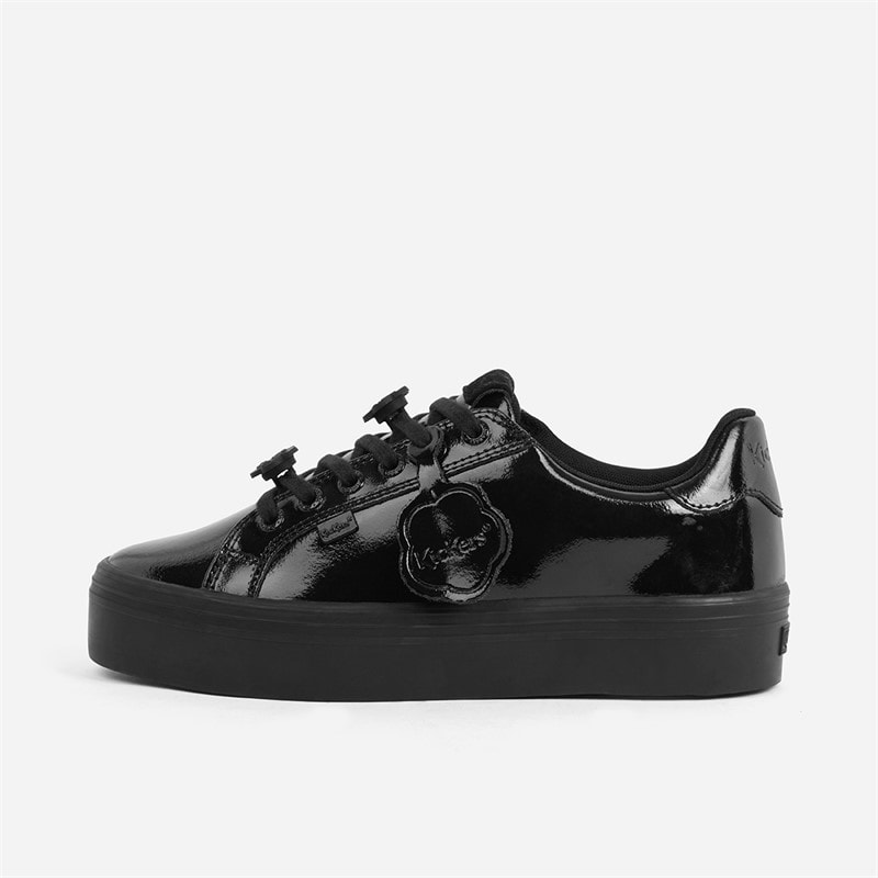 Kickers Womens Tovni Stack Lo Flower Patent Leather Trainers Black - Image 1