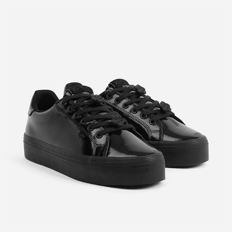 Kickers Womens Tovni Stack Lo Flower Patent Leather Trainers Black - Image 2