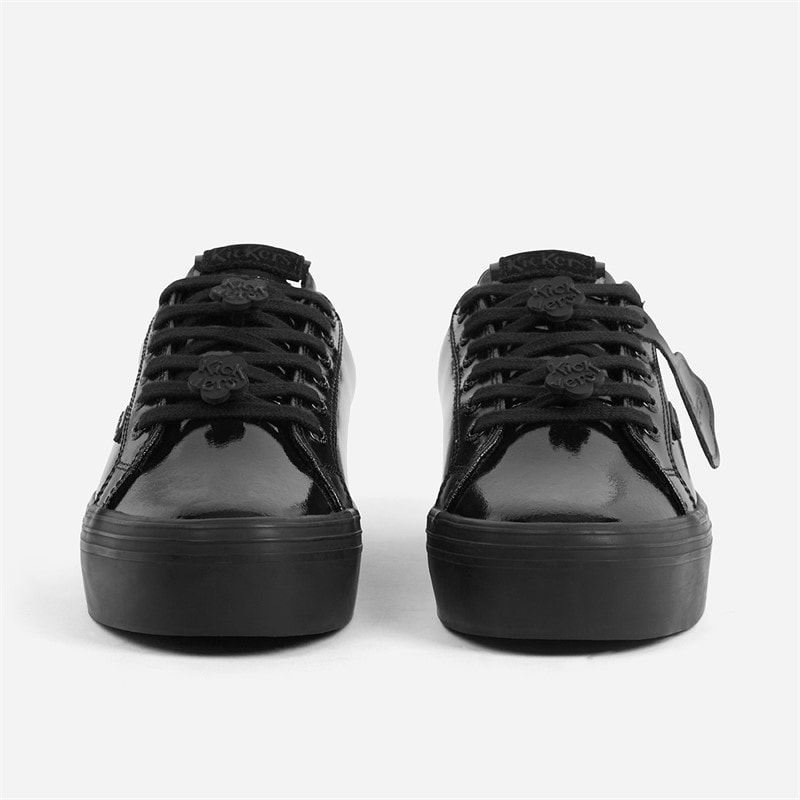 Kickers Womens Tovni Stack Lo Flower Patent Leather Trainers Black - Image 5