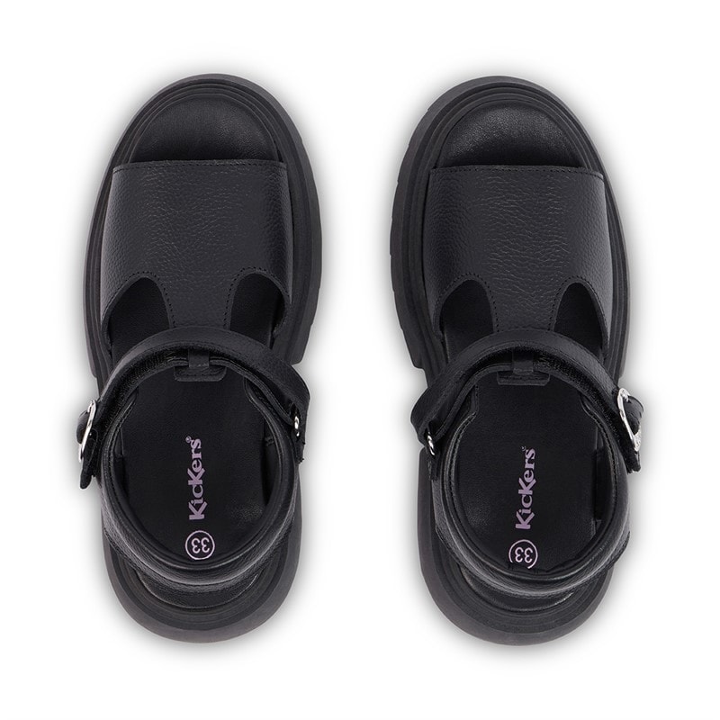 Kickers Girls Kenzi Leather Sandals Black - Image 3