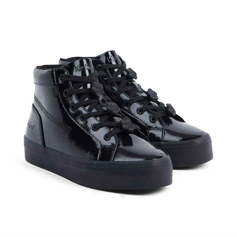 Kickers Womens Tovni Stack Hi Flower Patent Leather Trainers Black - Image 2