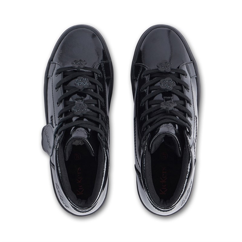 Kickers Womens Tovni Stack Hi Flower Patent Leather Trainers Black - Image 3