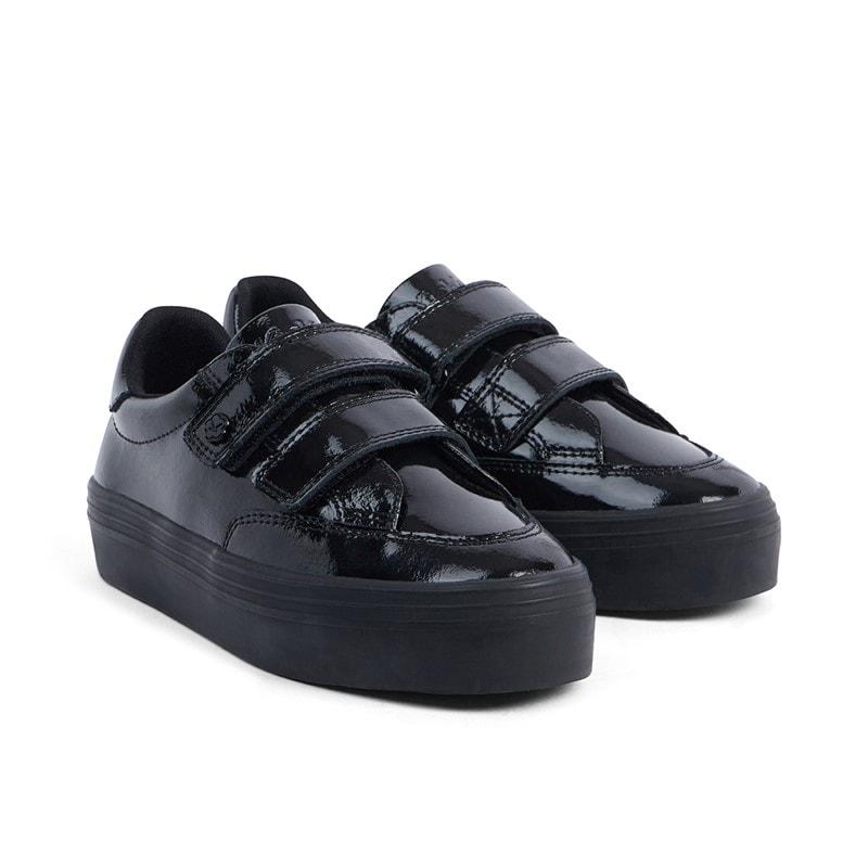Kickers Girls Tovni Stack Lo Velcro Patent Leather Trainers Black - Image 2
