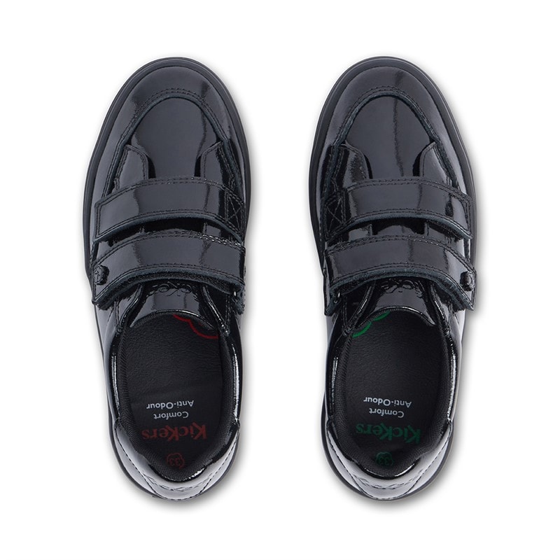 Kickers Girls Tovni Stack Lo Velcro Patent Leather Trainers Black - Image 3