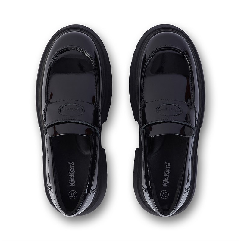 Kickers Junior Girls Kenzi Loafer Patent Leather Shoes Black - Image 3