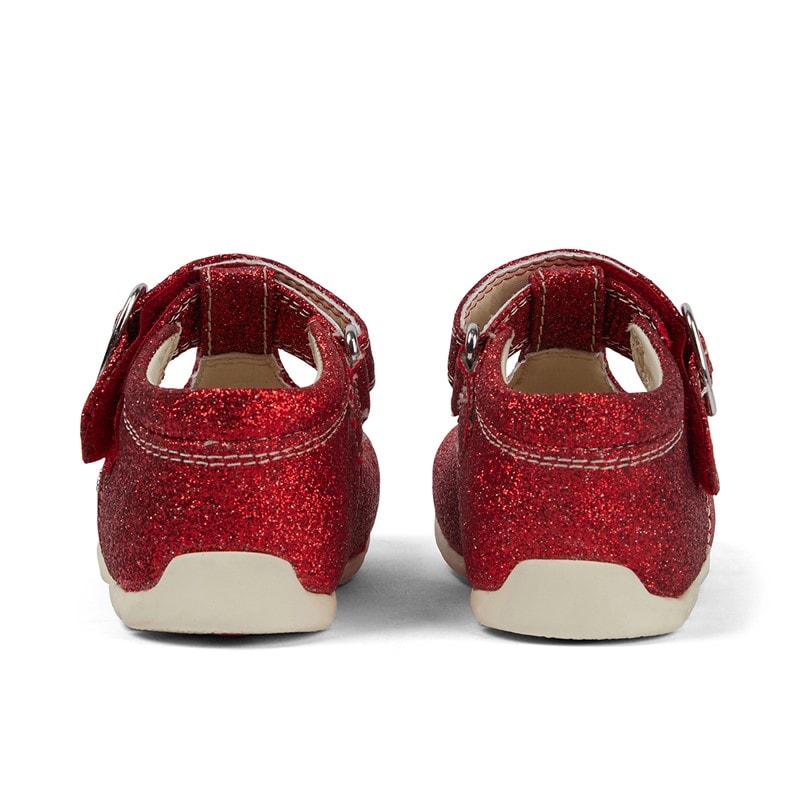 Kickers Baby Girls Kick T-Bar Glitter Leather Shoes Red - Image 4