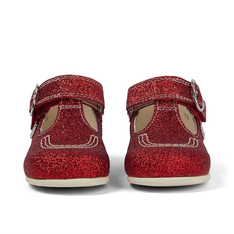 Kickers Baby Girls Kick T-Bar Glitter Leather Shoes Red - Image 5