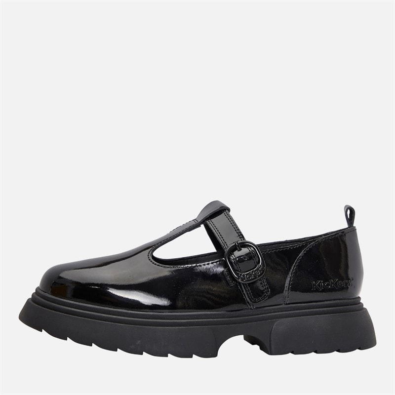 Kickers Junior Girls Kenzi T-Bar Patent Leather Shoes Black