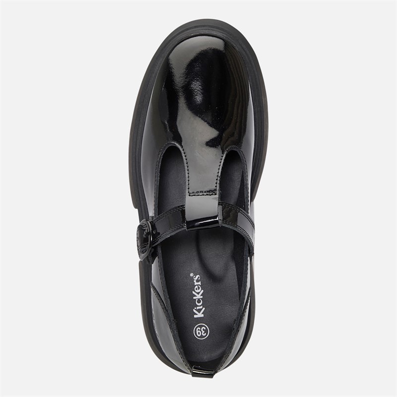 Kickers Junior Girls Kenzi T-Bar Patent Leather Shoes Black - Image 4