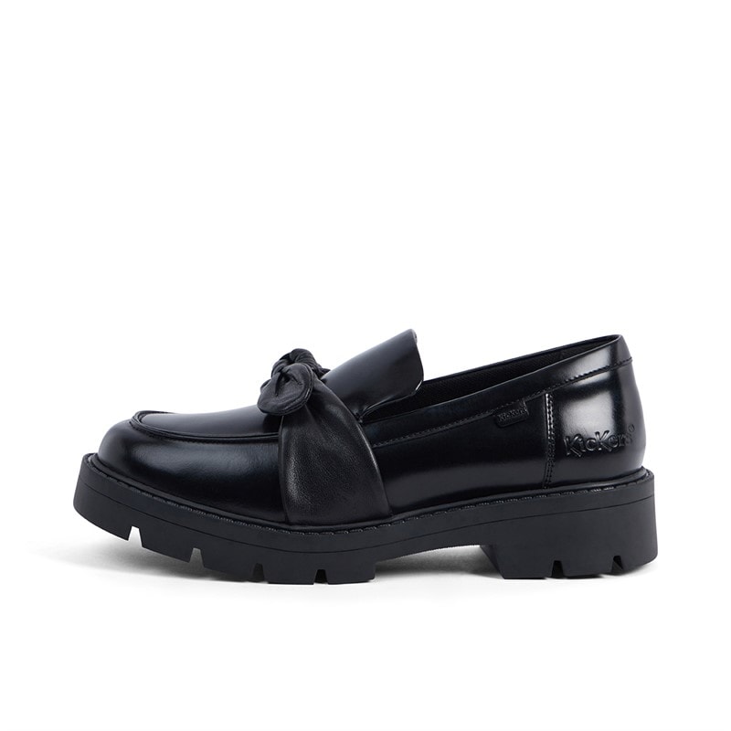 Kickers Junior Girls Kori Loafer Bow Leather Shoes Black