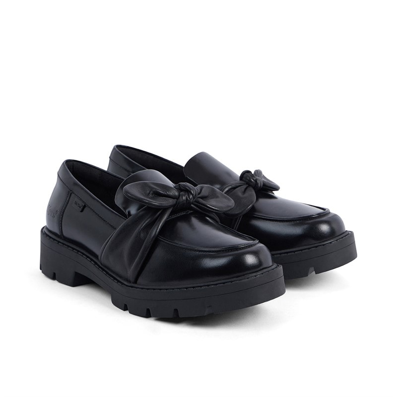 Kickers Junior Girls Kori Loafer Bow Leather Shoes Black - Image 2