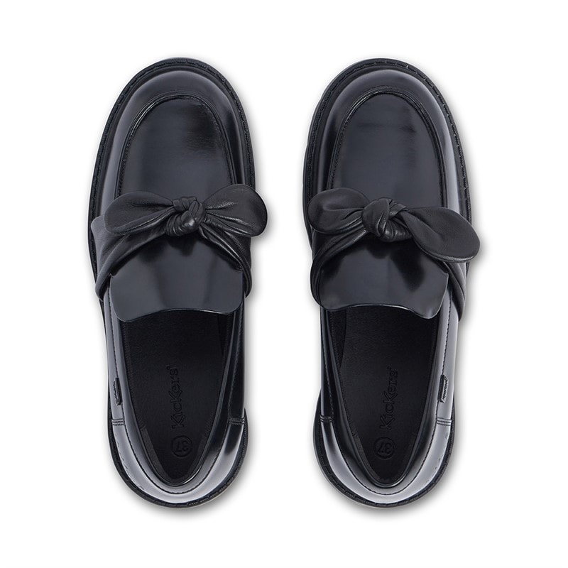 Kickers Junior Girls Kori Loafer Bow Leather Shoes Black - Image 3