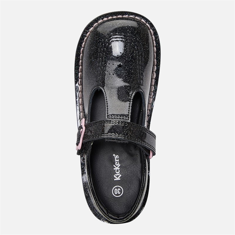 Kickers Infant Girls Kick T-Bar Galactic Patent Leather Shoes Black - Image 4