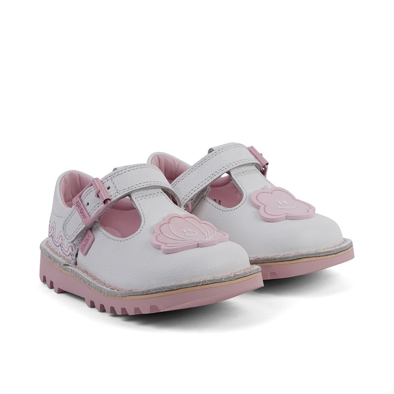 Kickers Infant Girls Kick T-Bar Wave Leather Shoes White - Image 2