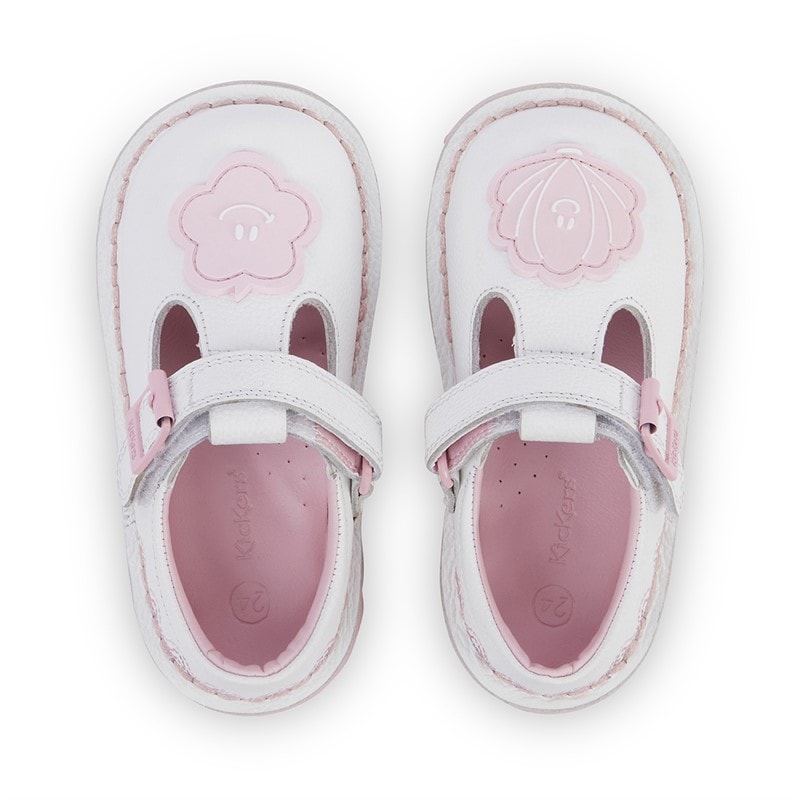 Kickers Infant Girls Kick T-Bar Wave Leather Shoes White - Image 3