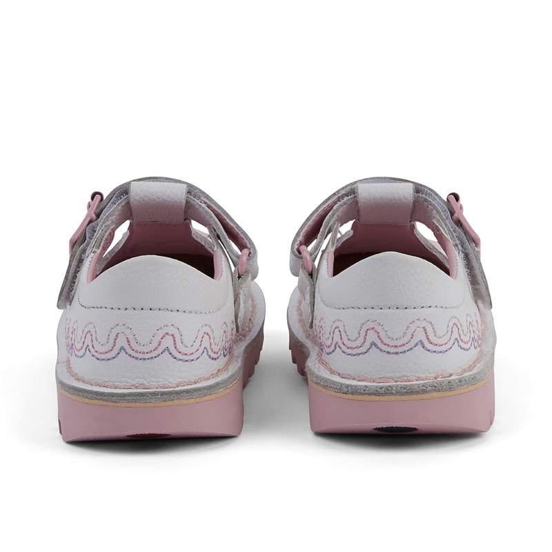 Kickers Infant Girls Kick T-Bar Wave Leather Shoes White - Image 4