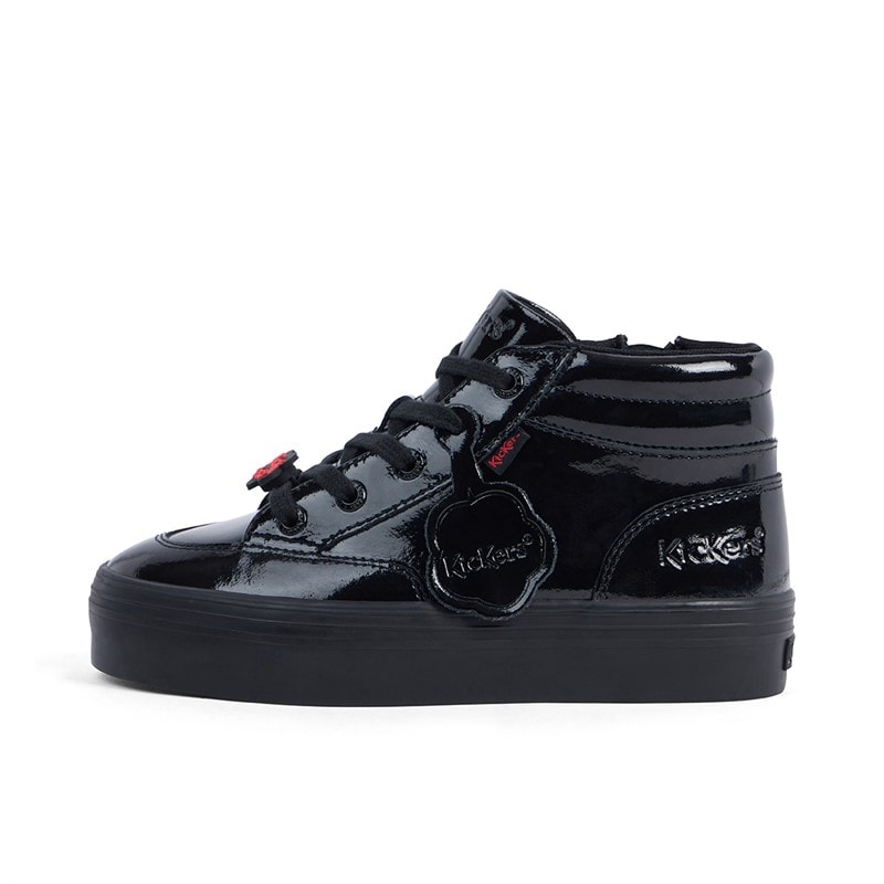 Kickers Girls Tovni Stack Hi Flower Patent Leather Trainers Black