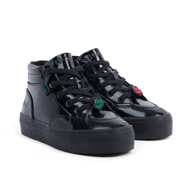 Kickers Girls Tovni Stack Hi Flower Patent Leather Trainers Black - Image 2