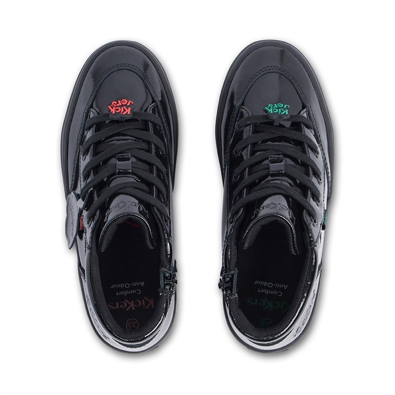 Kickers Girls Tovni Stack Hi Flower Patent Leather Trainers Black - Image 3