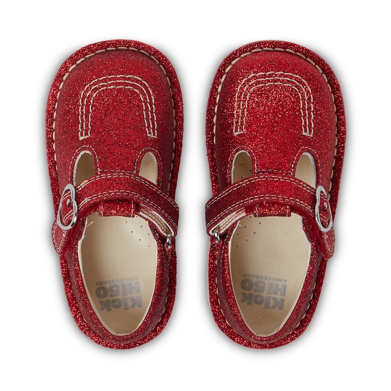 Kickers Infant Girls Kick T-Bar Glitter Shoes Red - Image 3