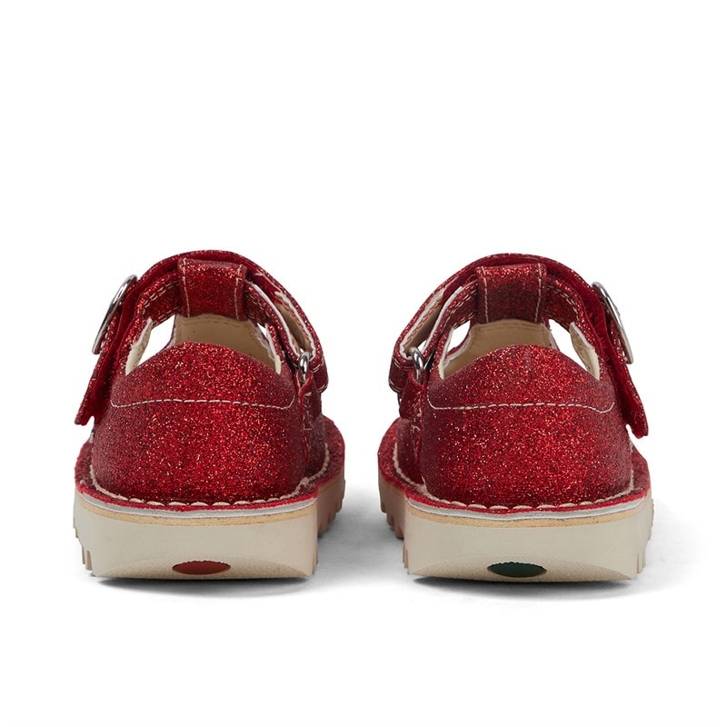 Kickers Infant Girls Kick T-Bar Glitter Shoes Red - Image 4