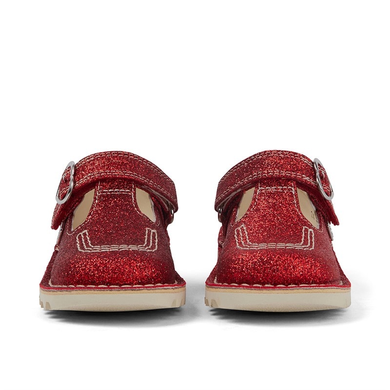 Kickers Infant Girls Kick T-Bar Glitter Shoes Red - Image 5