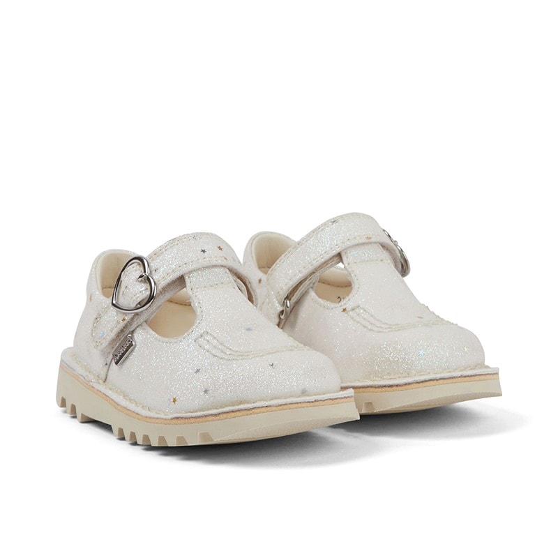 Kickers Infant Girls Kick T-Bar Glitter Shoes White - Image 2