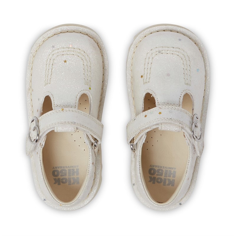 Kickers Infant Girls Kick T-Bar Glitter Shoes White - Image 3