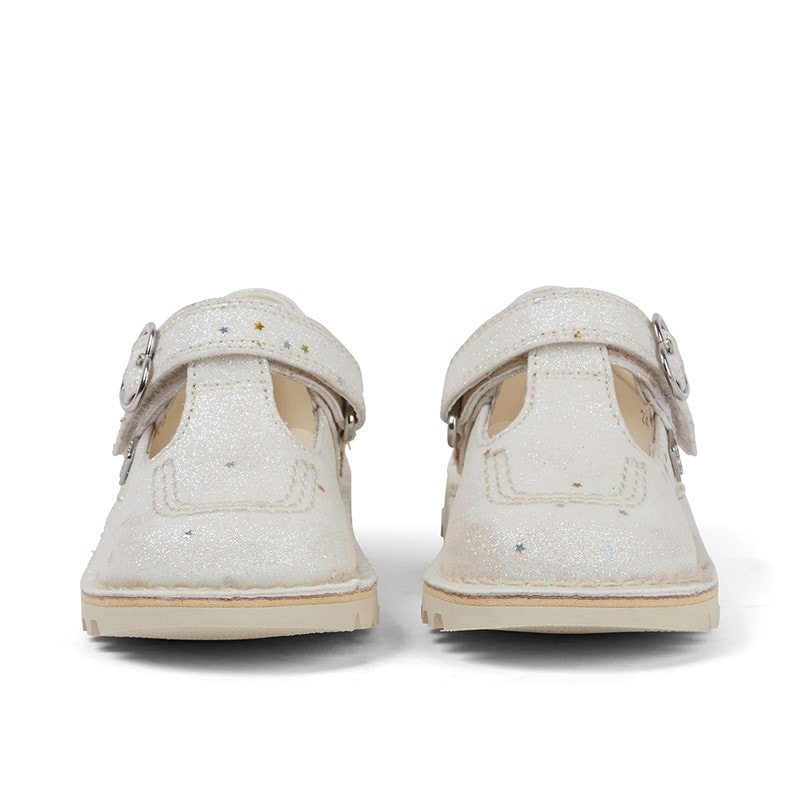 Kickers Infant Girls Kick T-Bar Glitter Shoes White - Image 5