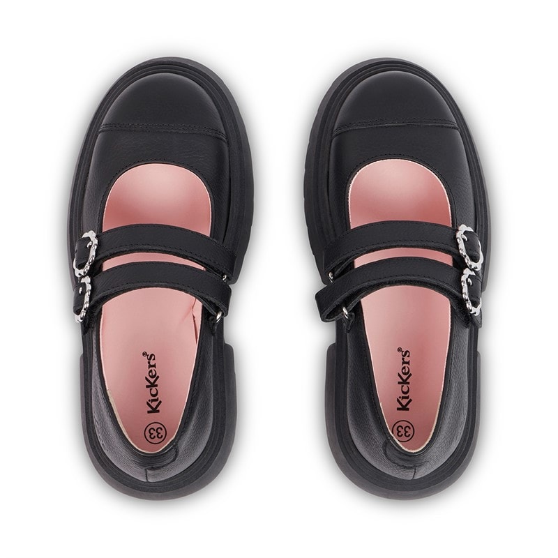 Kickers Girls Kenzi Mary Jane Leather Shoes Black - Image 3