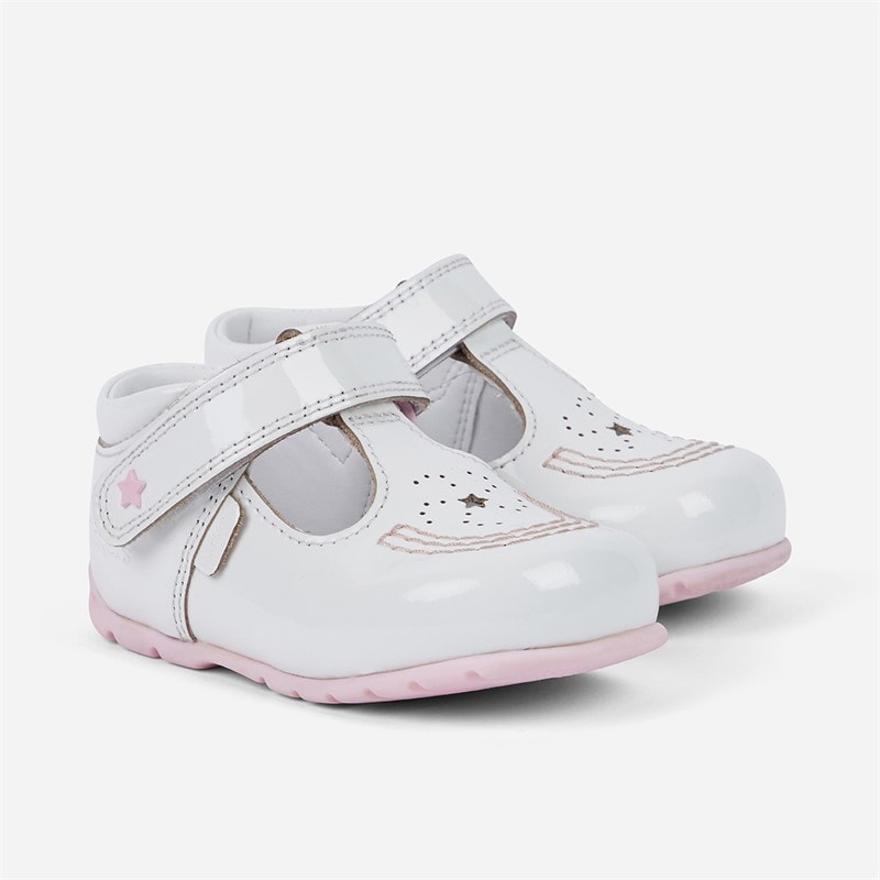 Kickers Baby Girls Kick T Galactic Patent Leather Shoes White/Pink - Image 2