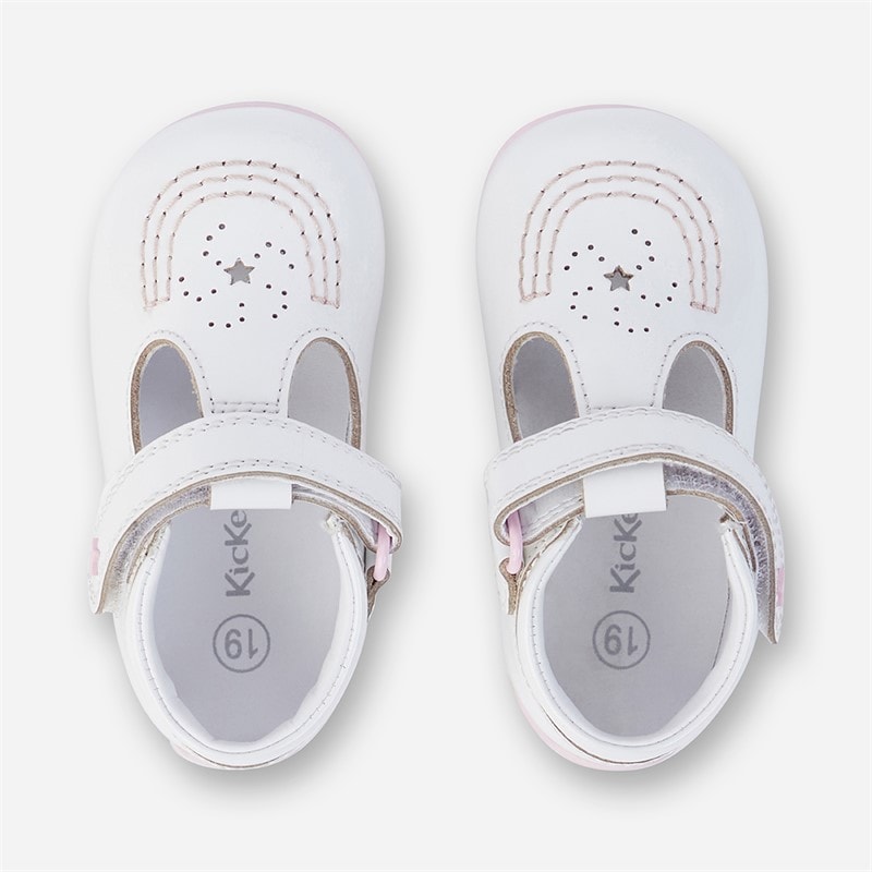 Kickers Baby Girls Kick T Galactic Patent Leather Shoes White/Pink - Image 3