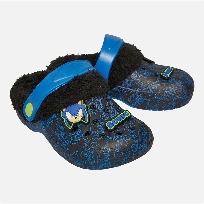 Sonic Infant Boys Lennox Badge Fur Lined Clogs Black/Blue - Image 1
