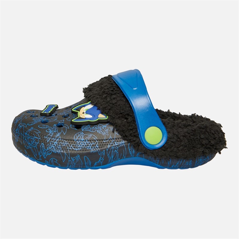 Sonic Infant Boys Lennox Badge Fur Lined Clogs Black/Blue - Image 2