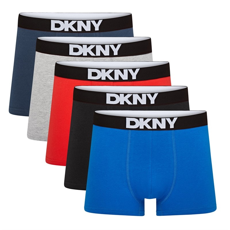 DKNY Mens Walpi Five Pack Boxer Trunks Black/Grey/Red/Blue - Image 1