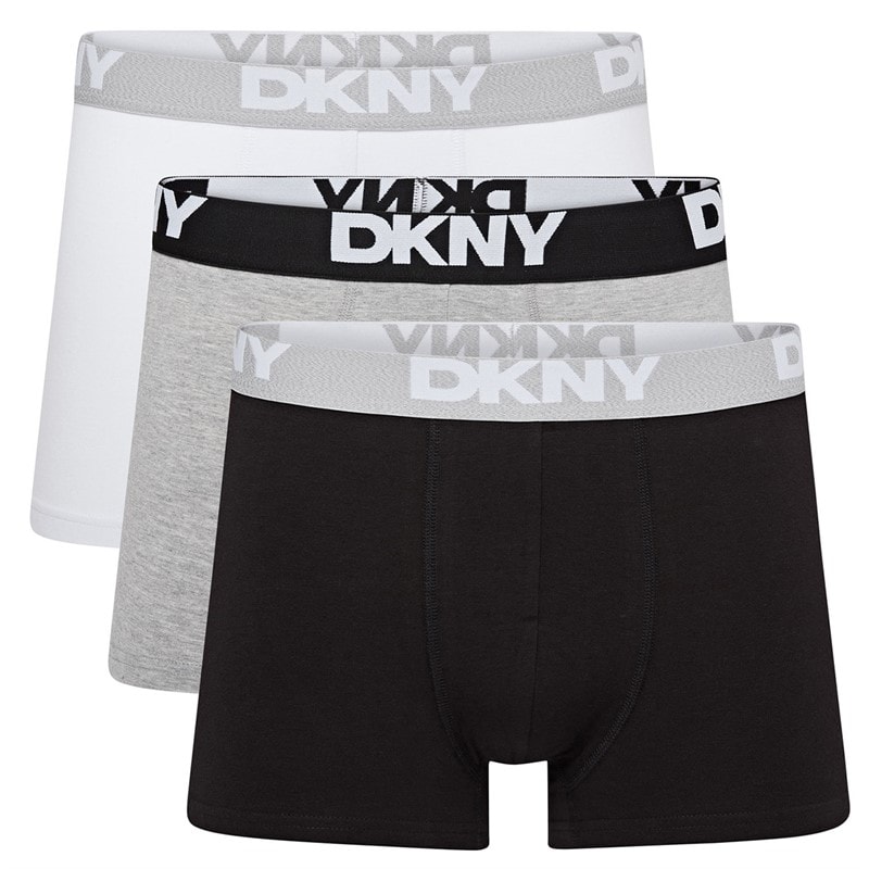 DKNY Mens Seattle Three Pack Boxer Trunks Black/Grey/White