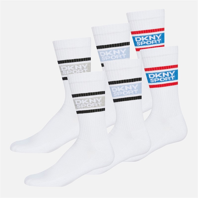 DKNY Mens Nevins Six Pack Crew Socks White/Black/Grey Marl/Red/Blue - Image 1