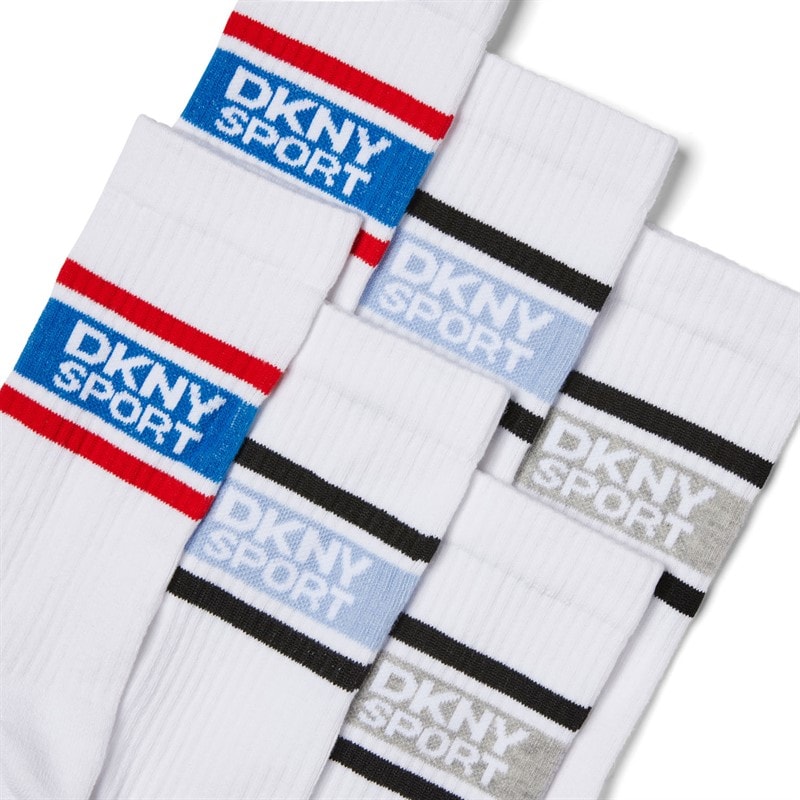 DKNY Mens Nevins Six Pack Crew Socks White/Black/Grey Marl/Red/Blue - Image 2