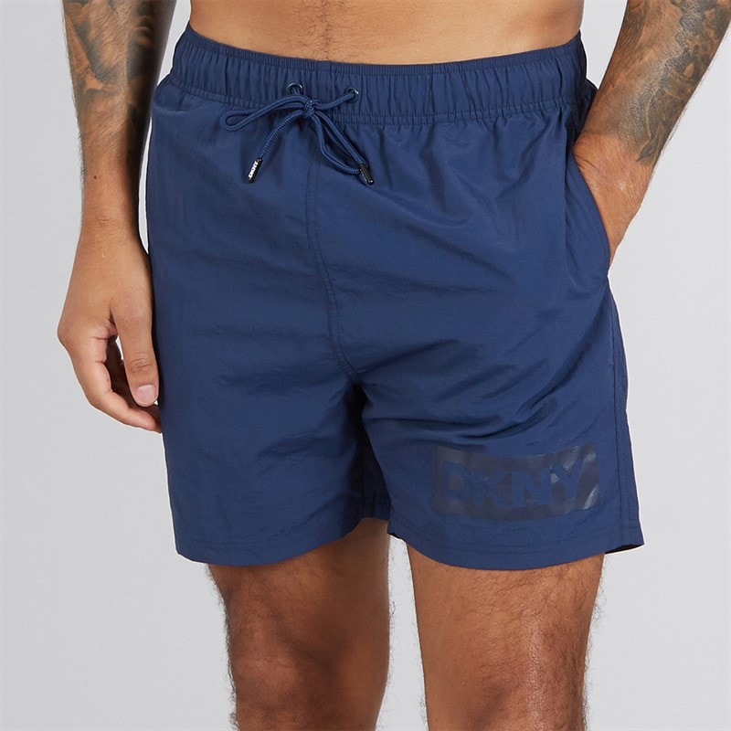 DKNY Mens Kos Solid Colour Swim Shorts Navy/Print - Image 1