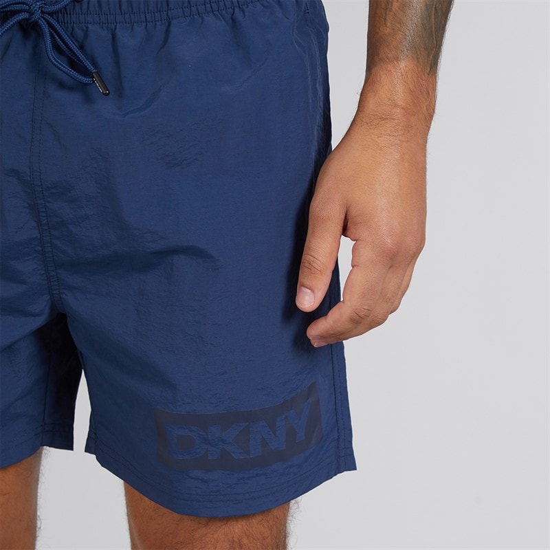 DKNY Mens Kos Solid Colour Swim Shorts Navy/Print - Image 3