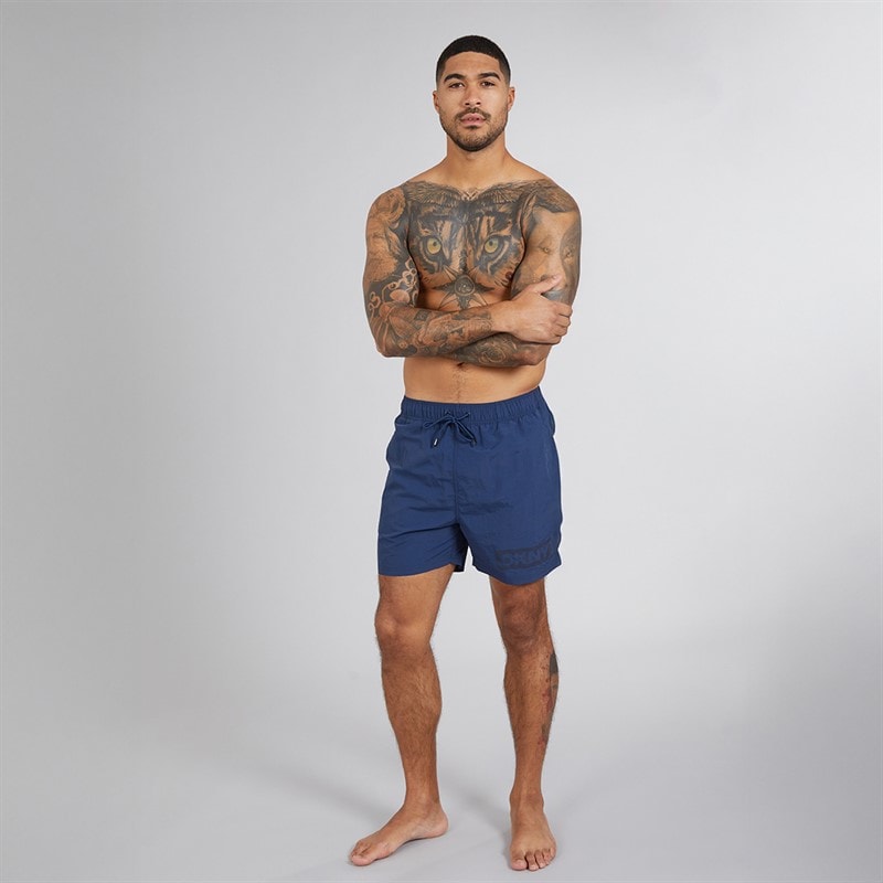 DKNY Mens Kos Solid Colour Swim Shorts Navy/Print - Image 4