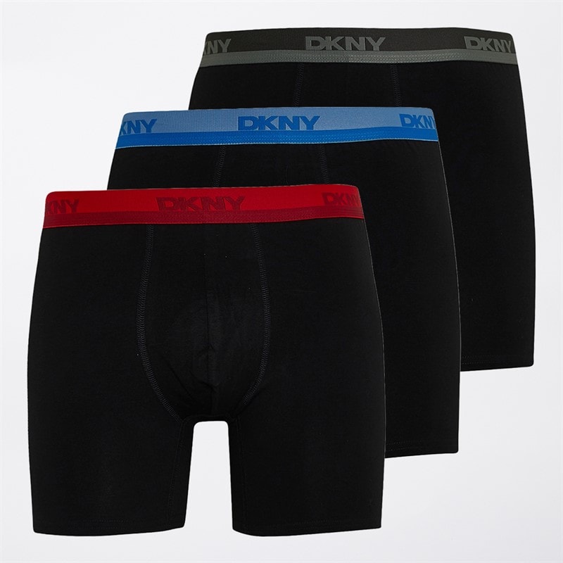 DKNY Mens Ajo Three Pack Medium Boxer Trunks Black/Blue/Red/Military