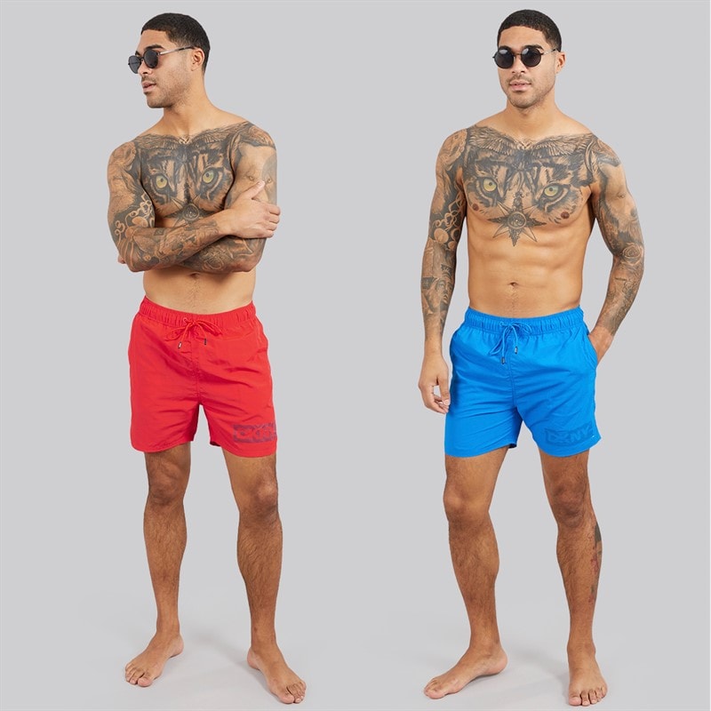 DKNY Mens Two Pack Kos Swim Shorts Red/Blue Print - Image 3